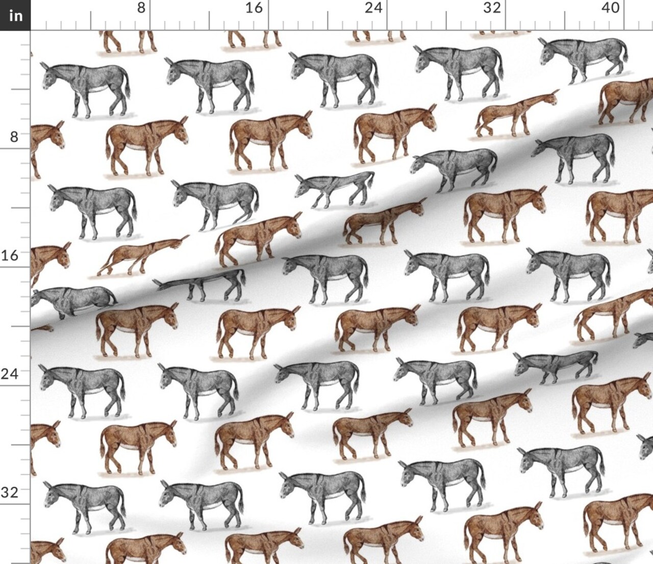Donkey Brown Gray White Animal Custom Printed Fabric by Spoonflower Various Fabrics by the Yard or Fat Quarter